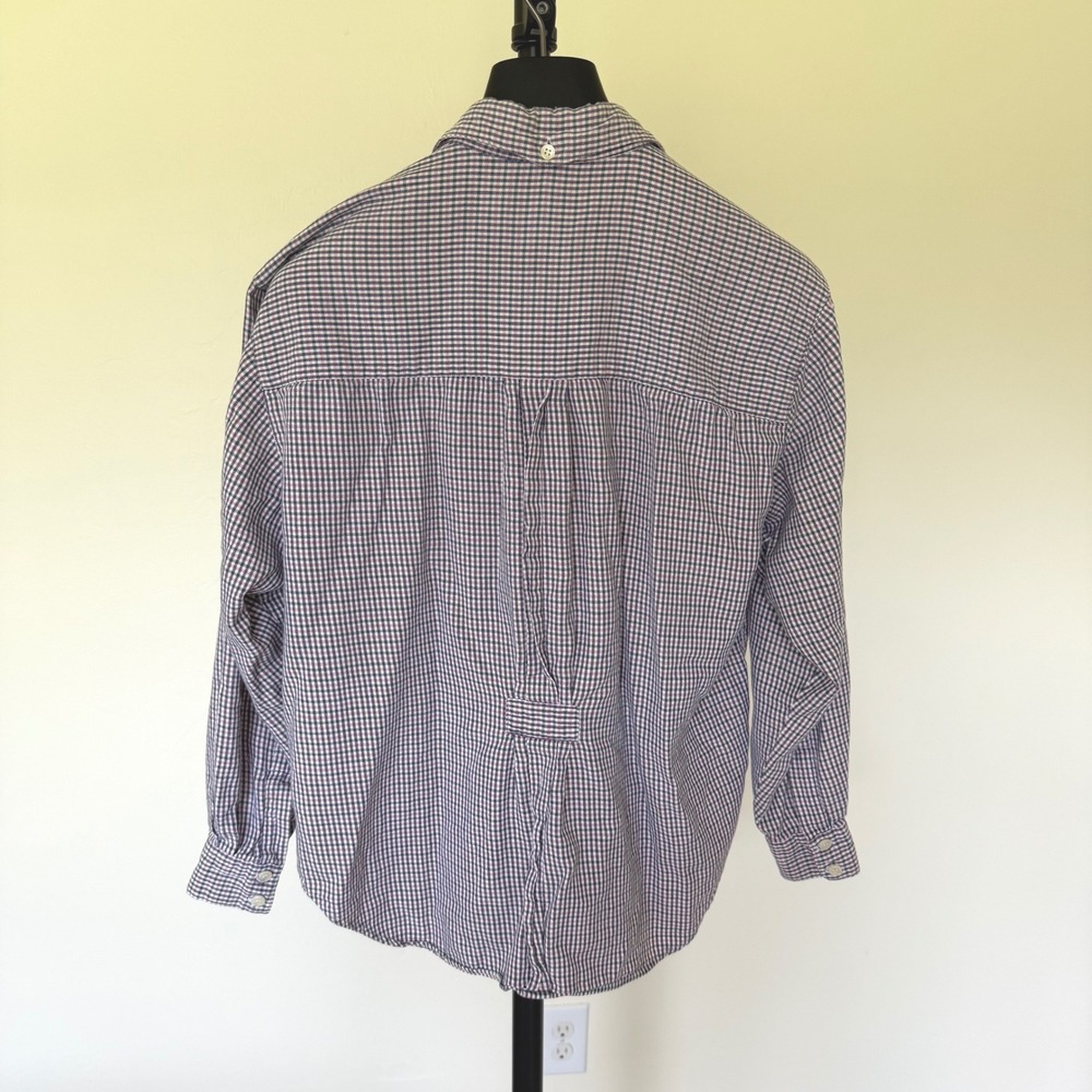 Dockers Womens Med Button Down Shirt Long Sleeve Cotton Plaid Check Navy Pink - Picture 2 of 8